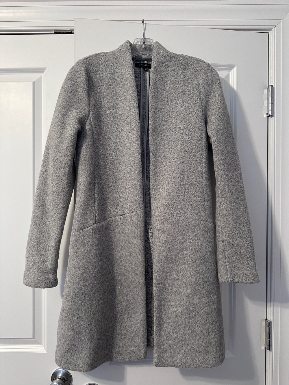 Dynamite Women's Light Gray Open Front Wool-Blend Coat